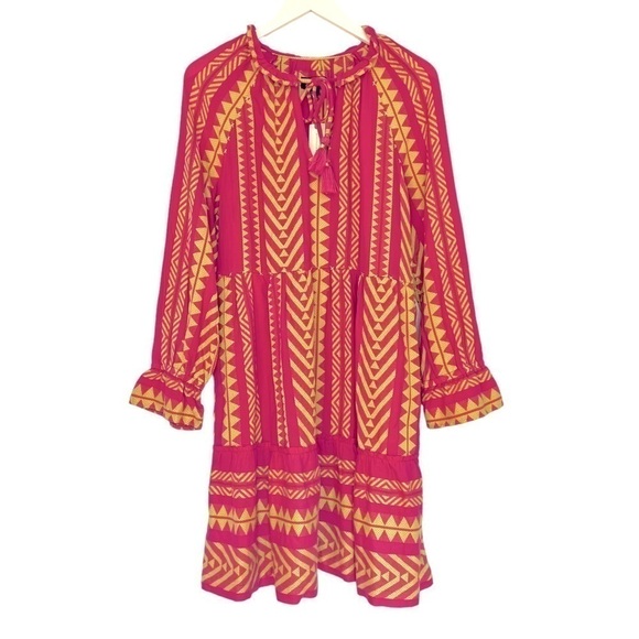 Anthropologie Maeve Dominique Ruffled Tunic Dress Pink Combo Size S NEW - Picture 5 of 15